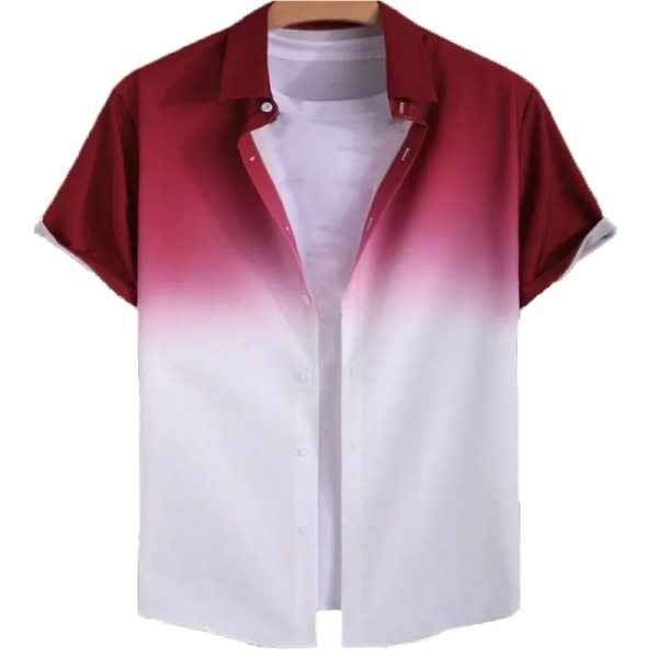 2023 Gränsöverskridande hawaiiansk kortärmad skjorta för män Gradient Color Fick Enkelknäppt Beach Casual Shirt black XL