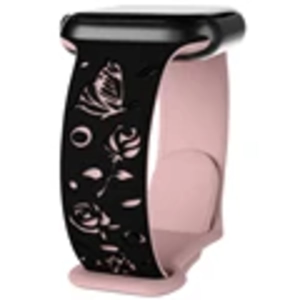 Kukkainen kaiverrettu ranneke Apple Watch Band 38mm 40mm 41mm 42mm 44mm 35mm 49mm Silikonihihna Sarja Ultra 9 8 7 Se 6 5 Black   Pink 42mm 44mm 45mm 49mm