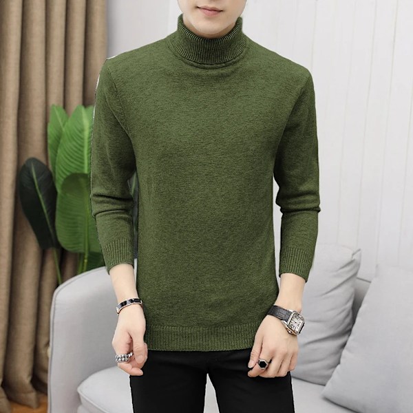 Hösten Och Vinter Nya Mäns All-Match Turtleneck Sweater Slim Men Casual Pullover Sweater Män Kläder Män Kläder Klädd Aemy Green XXL (60-85Kg)