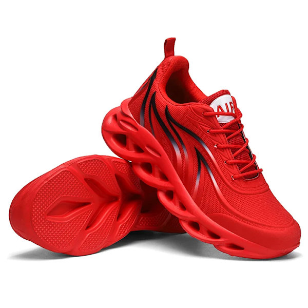 Fashion Løb Sko Mænd Flamme Trykte Sneakers Strik Sportsblad Dæmpning Jogging Træner Letvægt ZY-SHCCJQ2107-Red 42