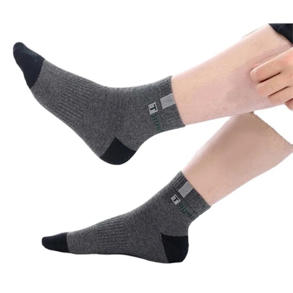 Bomull Sock För Män Sport Andningsbart Mjuk Bokstäver Mode Sneakers Hög Elastisk Medelrör Stocking Handduk Sox Sommar Löpning 10Pairs Light Gray EU39-45