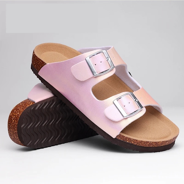 Goosecret Clogs Tofflor Kvinnor Utomhus Strand Skor Med Dubbel Spänne Kvinnlig Mode Gradient Kork Sandaler Komfort Casual Slider PVC-Pink 37(fit 22.5cm)