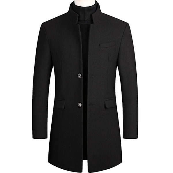 Ny Vinter Mode Mænd Slim Fit Langærmet Cardigans Blander Frakke Jakkesæt Solid Mænds Lange Uld Frakker Black 3 Asian L(55-65KG)