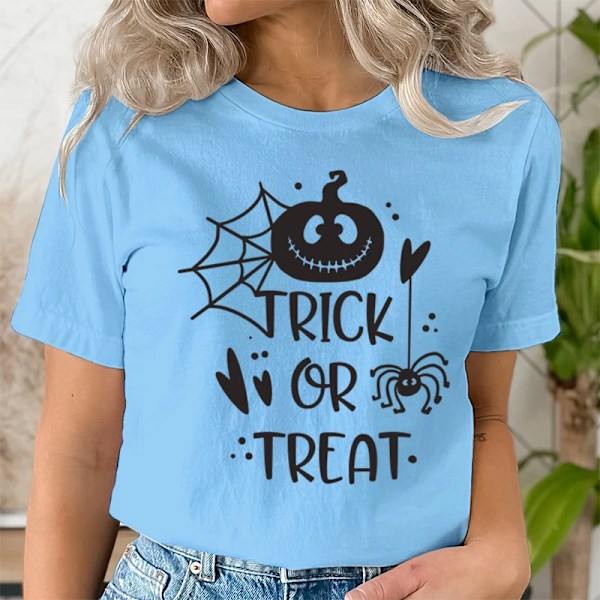 Temppu vai herkku hauska Halloween T-paita naisille Kurpitsa Halloween sarjakuva design Naisten T-paidat Halloween juhlat Classic T Shire T SKY BLUE XXXL