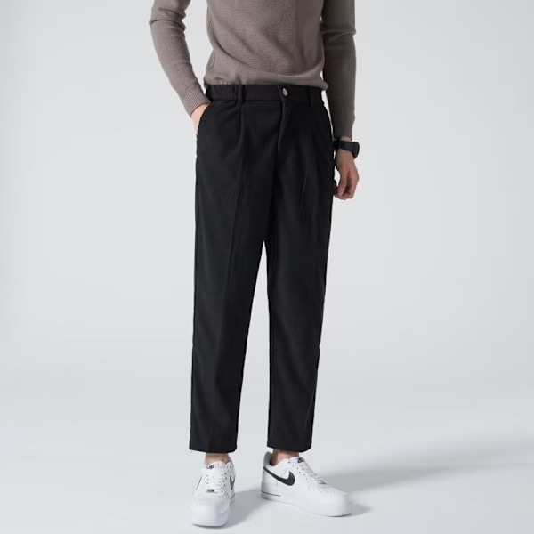 Efterår og vinter fløjl dragter bukser koreansk stil løs lige varm fløjl beskåret tilspidset casual bukser tilbage elastisk C Khaki 32