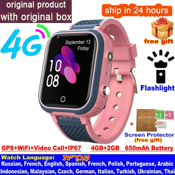 LT21 4G Smart Watch Barn GPS WIFI Videosamtal SOS IP67 Vattentät Barn Smartwatch Kamera Monitor Tracker Plats Telefon Watch pink