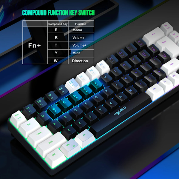 68 Tangenter Gaming Tastatur Usb Kabler Bærbar 20 Rgb Baggrundsbelysning Tastatur Sort Og Hvide Tangentknapper Til Windows Bærbare Computere Black White