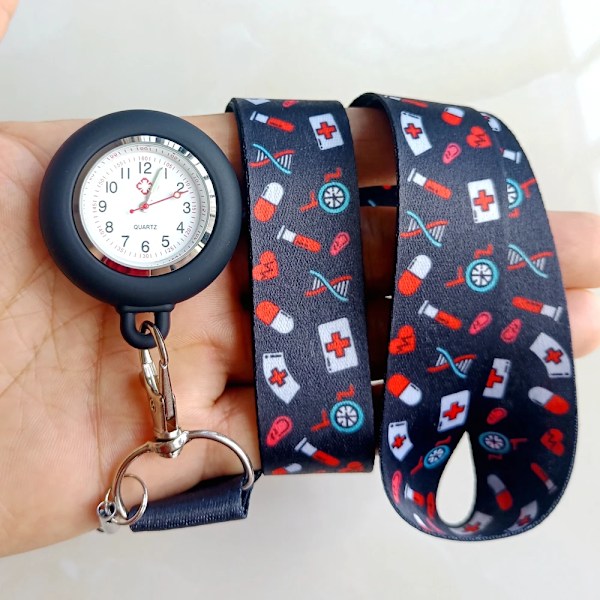 Tegneserie-print Lanyards Reb Keychains Sygeplejerske Læge Hospital Medicinsk Navnekort Indehavere Quartz Lommeure Hængende Ur Gaver 2