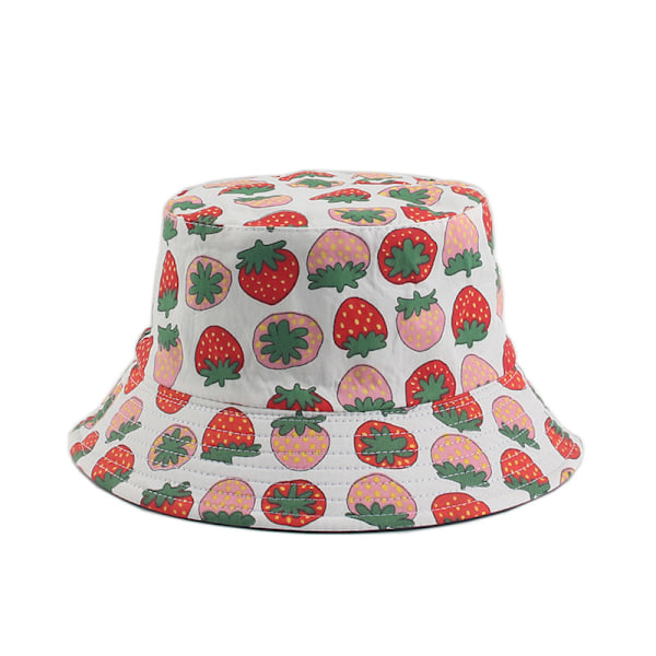Europæiske og amerikanske nye tropiske tryk frugtmønster spand kvinders sommer udendørs sport solbeskyttende hat fritidsbassin hat Coconut Cherry Double-Sided Wear M（56-58cm）
