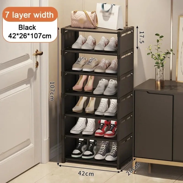 5/6/7/8 Stapelbart Skoskåp Utrymmesbesparande Sneaker Organizer för vägghörnskor Hylla Justerbar Skoskåp Skoförvaring 7 layer black width