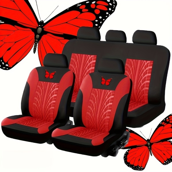 5-sits Butterfly Seat Cover, Andas Full Surround Auto Framre Baksäteskudde, Fordonssätesskydd - 4 Seasons Universal Size Biltillbehör Pink