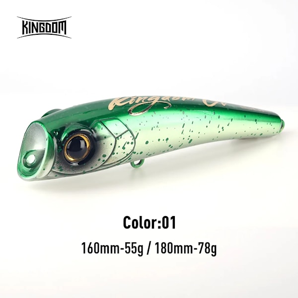 Kingdom Sea Fiskeri Lokke Topwater Popper 55g 78g 160mm 180mm Flydende Wobbler Kunstig Hård Agnsfisk til Havtun GT Fiskeri Lokke 4561-01 180mm  78g