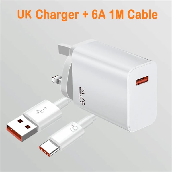 Totalt 67W Gan Snabbladdare Usb Telefonladdare Adapter För Samsung Xiaomi Huawei Portabel Snabbladdare Typ C Kabel White UK and Cable