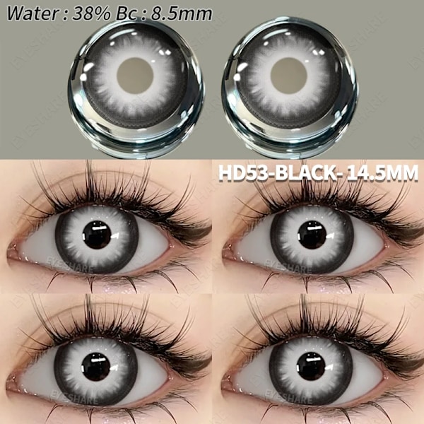 Eyeshare 2St Cosplay Färgade Kontaktlinser Crazy Vita Kontaktlinser Anime Black Eye Lenses Halloween Skönheten Makeup Lins HD53-BLACK