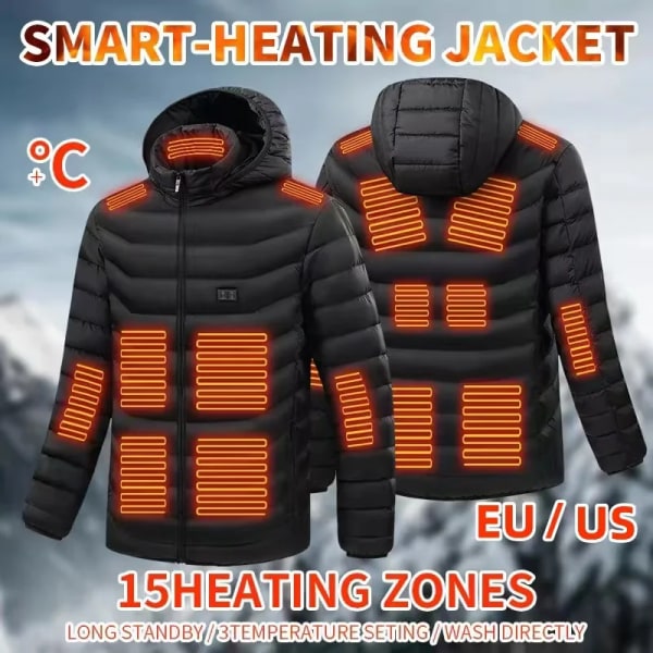 Uppvärmd jacka Herr Dam Vinter Varm USB Värmejackor Kappa Smart Termostat Uppvärmda kläder Vattentäta Varma jackor Utomhus 21 Heated Black Asian Size XXXL