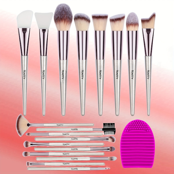 Rose Golden Makeup Brush Set Full Beauty Tool Set Professional Premium Synthetic Contour (18 st sminkborstar, 4 sminksvampar, 1 st ansiktstvättborste) Rose Golden