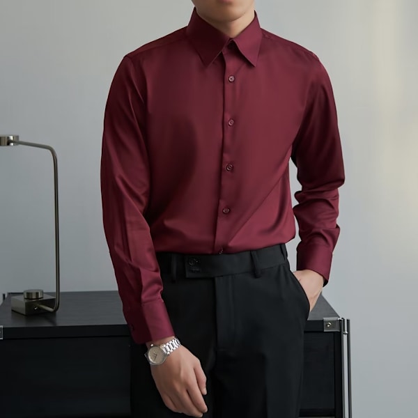 Skjorte Mand Casual Koreansk Version Af Den Seje Trenden Business Form Professionel Trøje Ungdom Slim Strygning Skjorte Manden Forår Og Efterår. Wine Red M