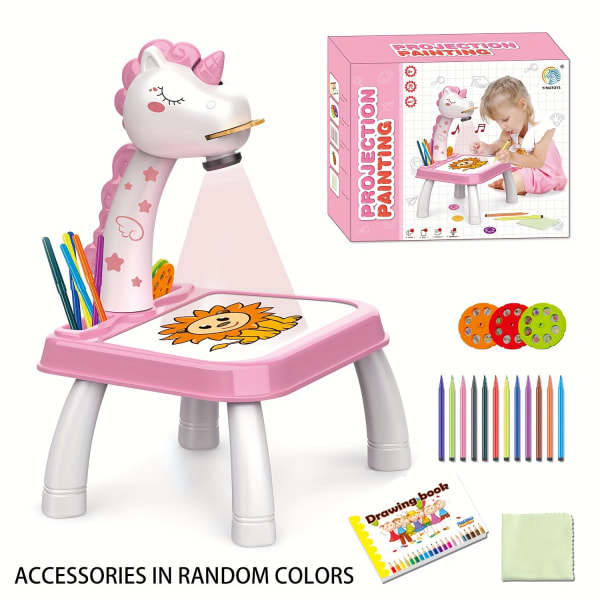 Magical Unicorn Projection Målarbord - Raderbar Doodle Board, pedagogiska leksaker, ingen el behövs - Perfekta födelsedags- och julklappar Pink