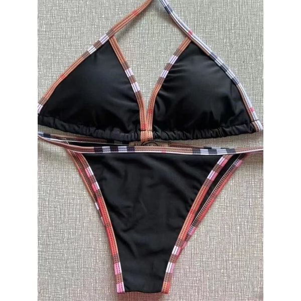 2024 Sexig enfärgad bikini för kvinnor justerbar baddräkt med snörning sommar Brazilian Beach Baddräkt Triangel Halterneck Bikini Set 2Photo color S