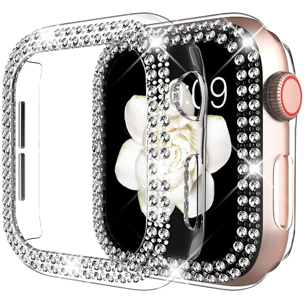 Transparent Hollow Bling Diamond Pc Case Til Apple Watch 38 42 40 44 41 45Mm Beskyttelsesdæksel Til Iwatch-Serien 7 6 5 4 3 2 Sek Rose Gold 40mm