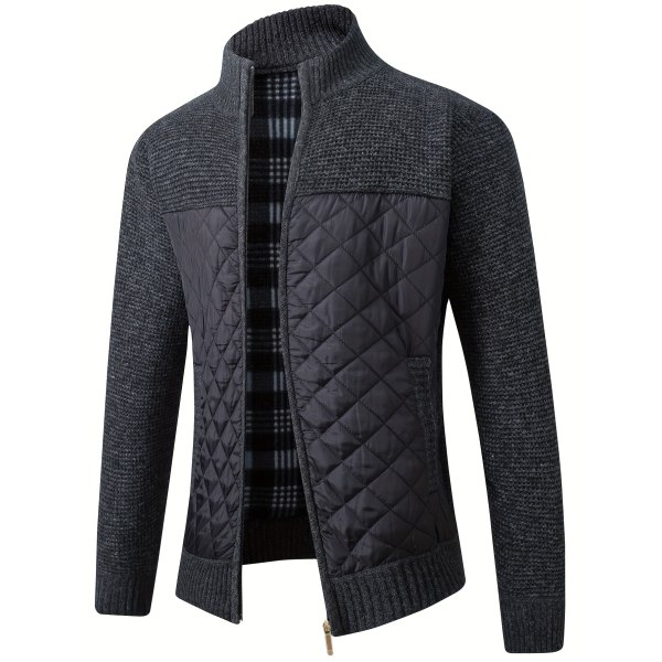 Varm stickad cardigan tröja för män, höghalsad vindtät jacka kappa för höst och vinter Black XS(44)