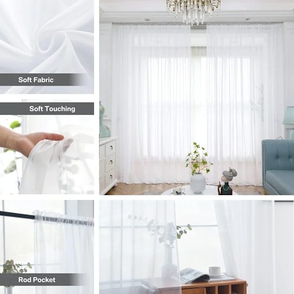 Kiinteä Vit Langallinen Verho Ikkuna Tulle Verhot Olohuone Keittiö Moderni Ikkunaverhoilut Voile Verhot Lyhyet White 2Pc W132CM X H160CM