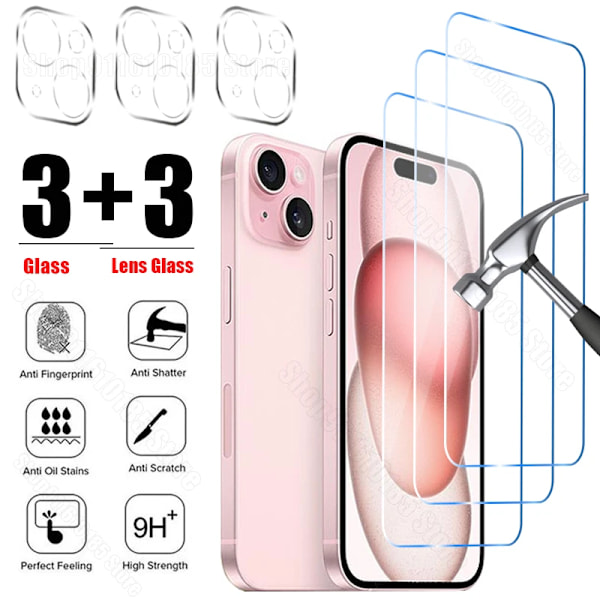 6in1 Karkaistu lasi iPhone 15 14 13 12 11 Pro Max Plus Minikamera Näytönsuojat iPhone 7 8S 2020 2022 Xr X Xs Max. For i12 Pro Max 3 Glass 3 Lens Glass