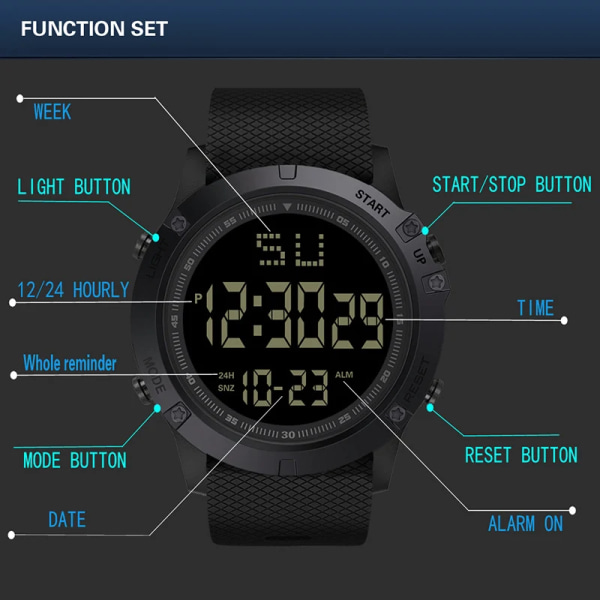 Watch Multifunktion Watch Vattentät Lysande LED Digital Kid Watch Big Dial Student Electronic Watch Green-A