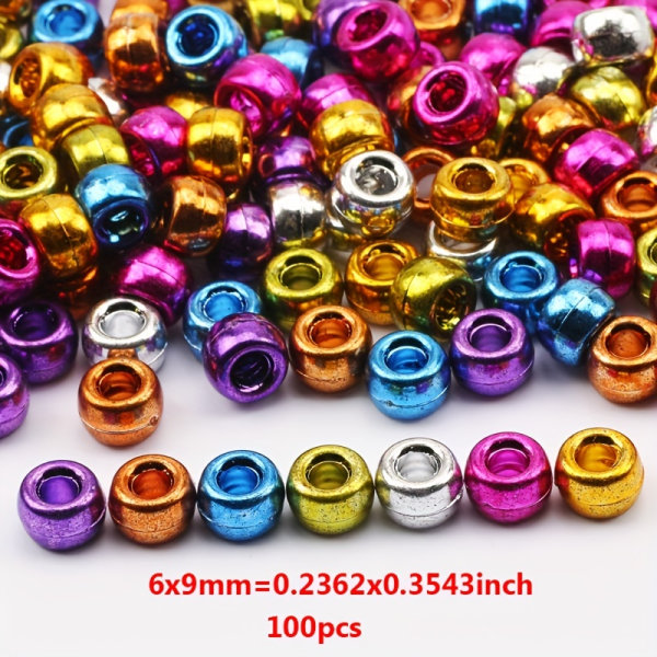 100 st 6x9 mm akrylpärlor med blandade färger med stora hål, DIY-halsband Armband Armband Tillbehör B07258-mixed Color