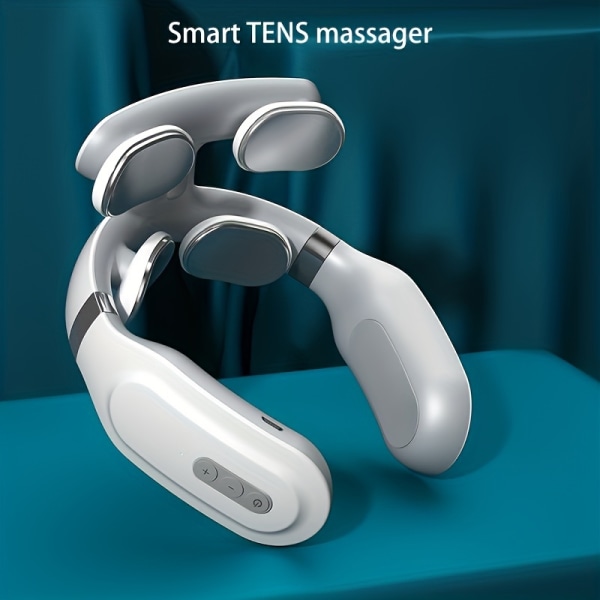 Bärbar Intelligent Trådlös U-formad TENS EMS Pulse Heating Cervical Massager för nackmassage Elektrisk ryggmassagemaskin med fyra massagehuvuden white