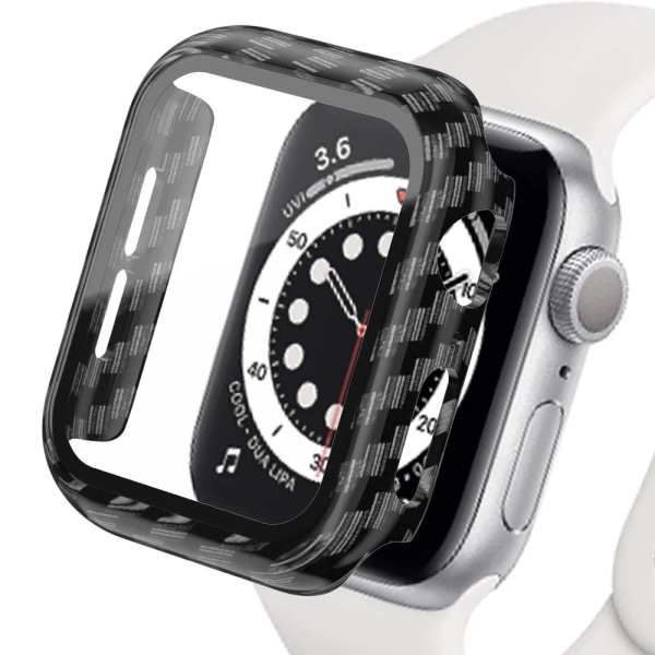 Glas+Matt Watch Cover för Apple Watch Case 45mm 41mm 44mm 40mm 42mm 38mm Bumper+Screen Protector för Iwatch SE 8 7 6 5 4 3 2 1 Carbon Black 41MM Series 7 8