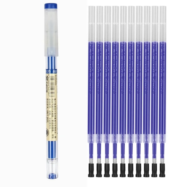 11 STK Gel Pen Set Skolmaterial Svart Blå Röd Bläck Färg 0,35 mm Kulspetspenna Kawaii Pen Studenter Skola Kontorspapper 1 pen-10 Refill-Blue