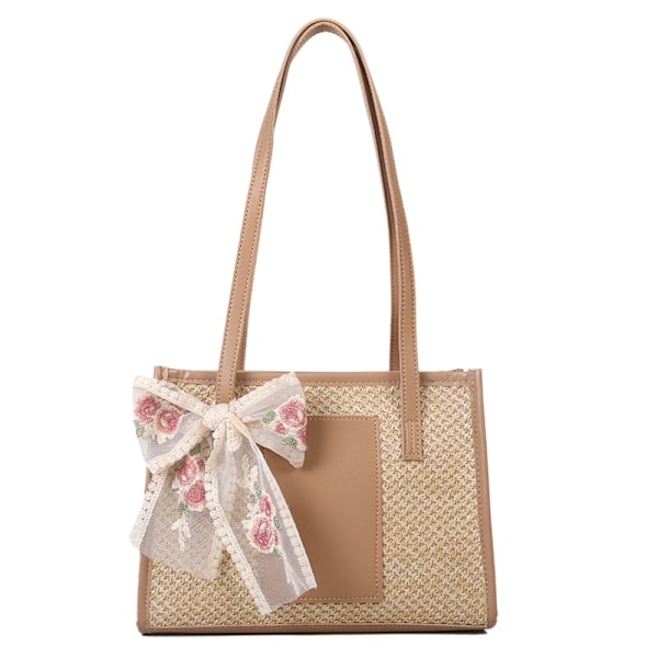 Spring Halm Vävda Stor Kapacitet Väska För Kvinnor 2022 Ny Mode Bärbar Axel Bag Internet Kändis Silk Scarf Western St Tote Bage Creamy-White