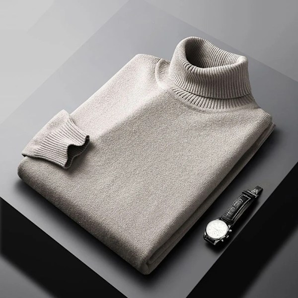 Ny Höst Ankomst Casual Turtleneck Tröja Män Solid Färg Lång Ärm Pullovers. Beige Asian XL(55-70Kg)