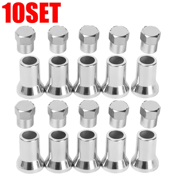 5/10Set Krom Pläterad Snap-On Bil Lastbil Däck Ventil Hexagonal Hat Med Ärm Täckning Bil Däck Hjul Universal Aci Tillverkningar 20pcs silver