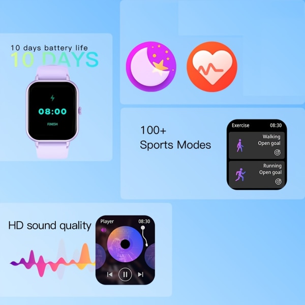 Smart Watch 4,65 cm full pekskärm: 100+ sportlägen, Ai Control, Spel, Smart Watch för Android- och IOS-telefoner - perfekt för kvinnor och män! Black+1pc Extra Strap