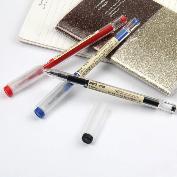 11 STK Gel Pen Set Skolmaterial Svart Blå Röd Bläck Färg 0,35 mm Kulspetspenna Kawaii Pen Studenter Skola Kontorspapper 1 pen-10 Refill-Blue