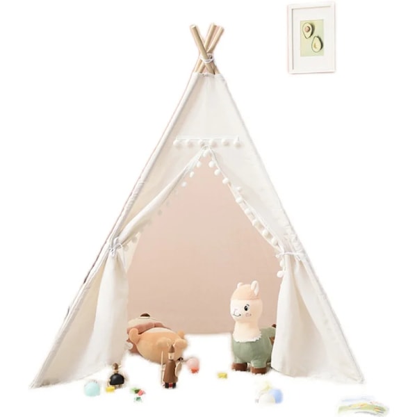 Bärbara Barn Tält Tipi Lek Hus Kids Bomull Canvas Indisk Lek Tält Wigwam Child Little Beach Teepee Festrum De Kort flags