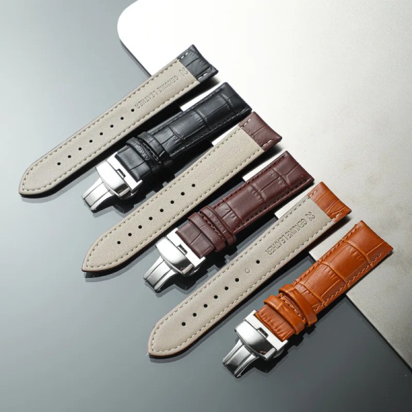 Klockarmband 14 mm 16 mm 18 mm 19 mm 20 mm 21 mm 22 mm 24 mm Armband i äkta läder Herr Universal Replacement Watch Band Watch Accessories Black Black 24mm