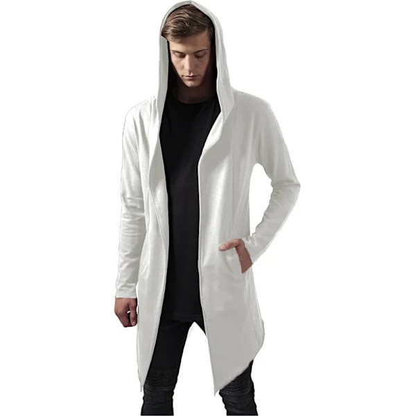 Herre Trench Unisex Casual Open Stitch Huvad Lang Mantel Cape Coat Hip Hop Mænd Solid Loose Trenchcoat Gå Lang Jakke White M