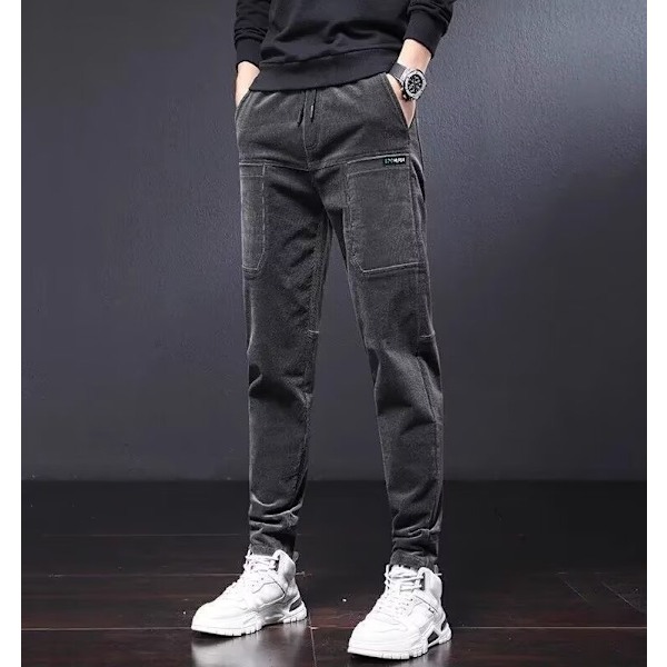 Hösten Och Vinter Casual Byxor Män Trendiga Mäns Kläder Multi-Pocket Corduroy Loose Raka Slim Fit Overalls Män Nytt Black 3L