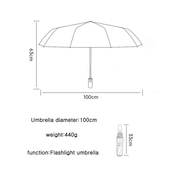 Ficklampa Paraply Svängbart LED Automatiskt fällbart paraply Slitstarkt solskydd Paraply Män & Dam Regn & Glans navy blue-1PCS