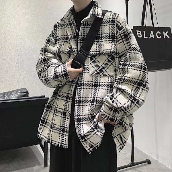 Lätt Mogen Plaid Ull Överalls Handsom Man Korean Style Trendy Jacket För Tonåringar Män Höst Och Vintern Apricot XXXL