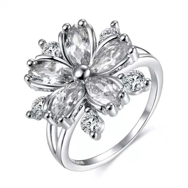 Söt Kvinnlig Rosa Kristall Sten Ring Charm Silver Färg Tunn Bröllopsringar För Kvinnor Dainty Brude Blomma Zircon Engagemet Ringe AJZ3039white 5