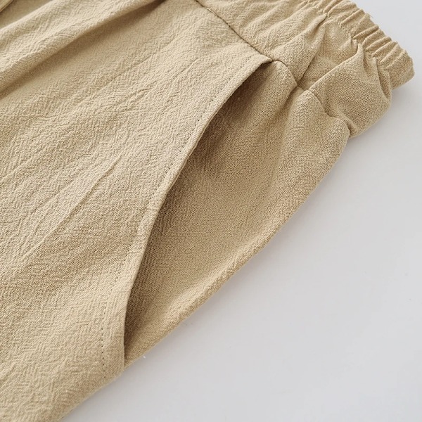 Mænd Casual Bukser Klassiske Tynde Linned Bukser Sommer Mode Baggy Lige Ben Bukser Snøre Elastisk Talje Ensfarvet Khaki Asian-4XL