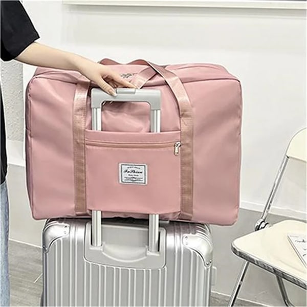 Foldbar Rejsetaske Stor Kapacitet Vandafvisende Bagage Tote Håndtaske Rejse Duffel Taske Gym Yoga Opbevaring Skuldertaske Til Kvinder pink-L