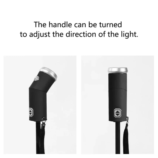 Ficklampa Paraply Svängbart LED Automatiskt fällbart paraply Slitstarkt solskydd Paraply Män & Dam Regn & Glans black-2PCS
