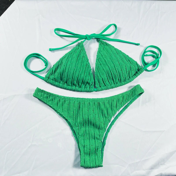 Sexig 2023 Jacquard Dragsko Tvådelad Baddräkt Dam Badkläder Dam Bikini Set Badare Simning Strandkläder för baddräkt army green L