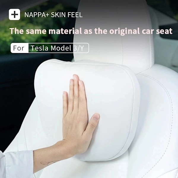 För Tesla Modell 3 Y Flocking / Läder Bil Sittplats Kudde Kudde Mjuk Minne Hals Kudde Högkvalitativ Headrest Lumbar Suppo M3MY 04W