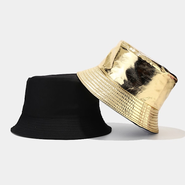 2024 Ny Pu Läder Fisherman Hatt Utomhus Fritid All-Match Dubbelsidig Slitage Hink Hatt Resa Sun-Proof Solhat White M（56-58cm）
